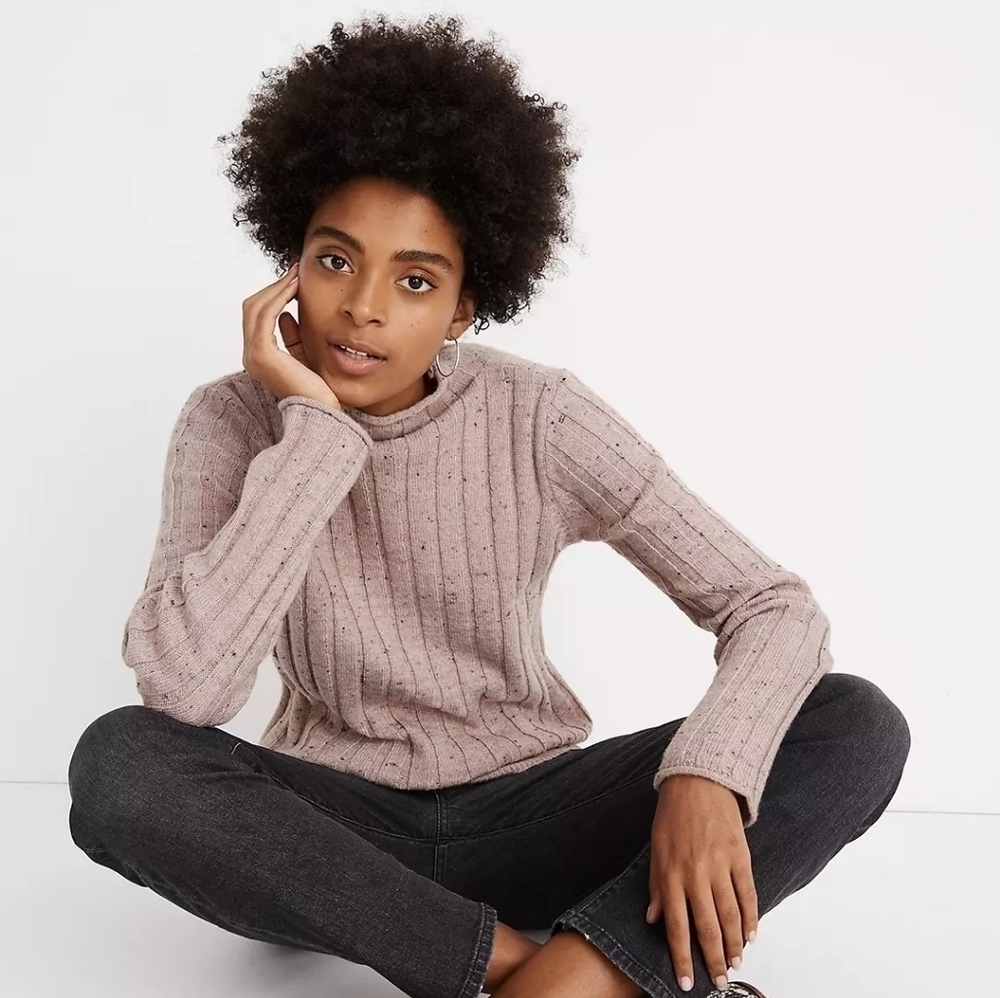 Madewell Donegal Evercrest Turtleneck Sweater in Blush Pink Flecked Coziest Yarn
